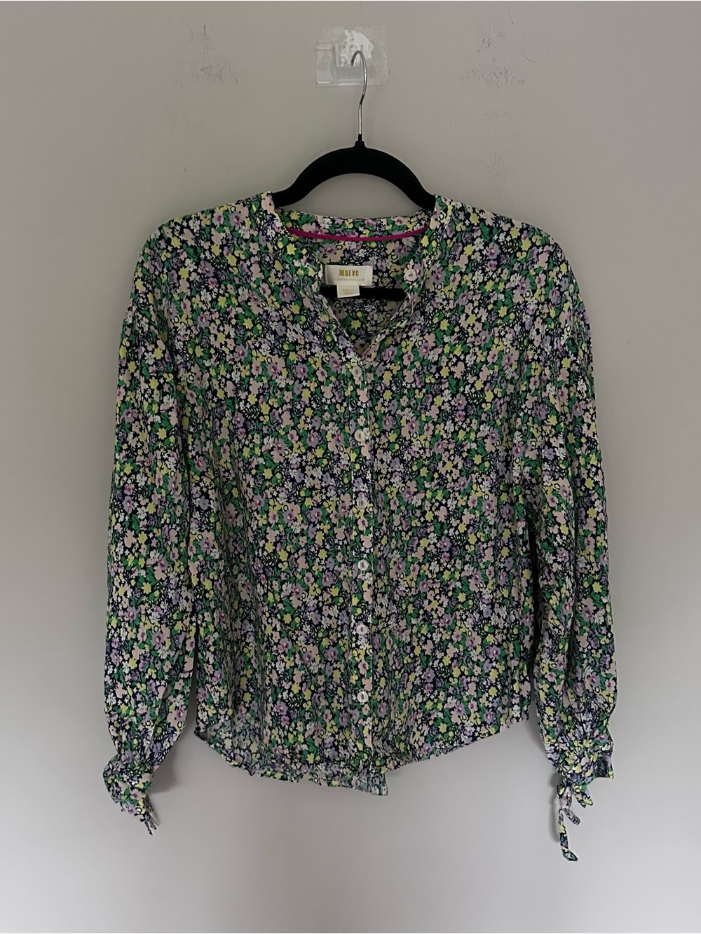 Anthropologie Maeve Green Floral Button-Up Blouse